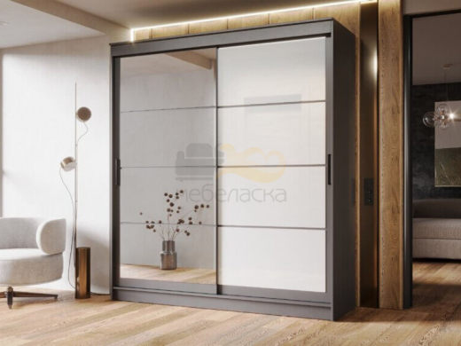 Шкаф-купе Гранд-1 2000 Графит-двери Зеркало-Лакобель белый
