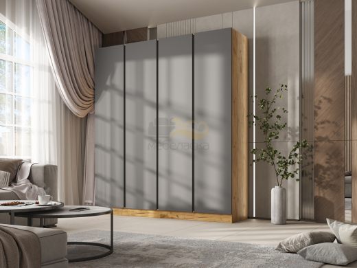 Шкаф трехстворчатый Келвин (2000) Графит, Дуб Крафт-вставка черная